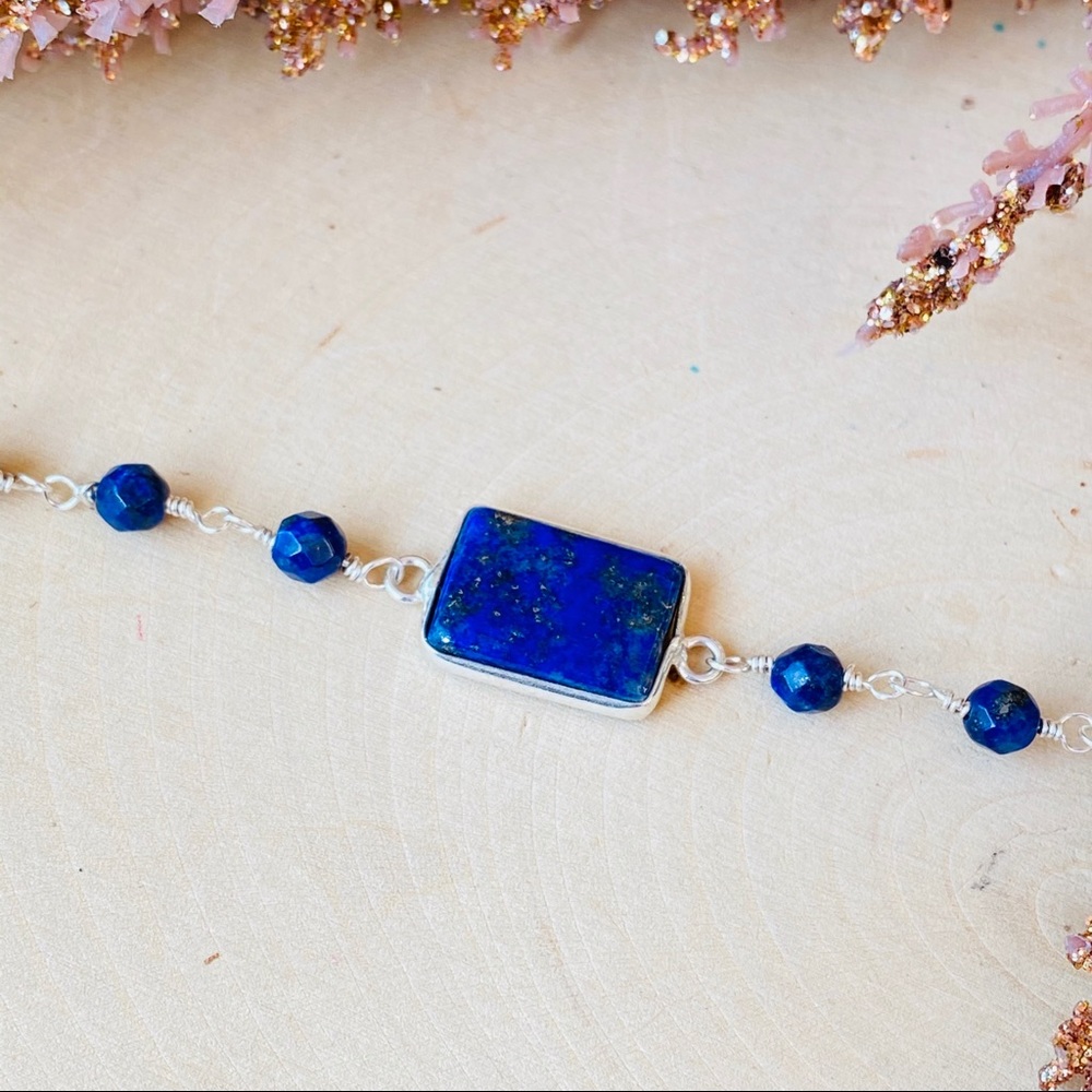 Lapis Lazuli Gemstone Sterling Silver Bracelet - Picture 3 of 7